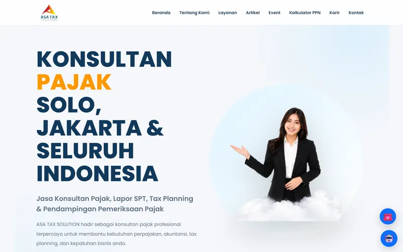 Tangkapan layar website company profile Asa Tax Solution