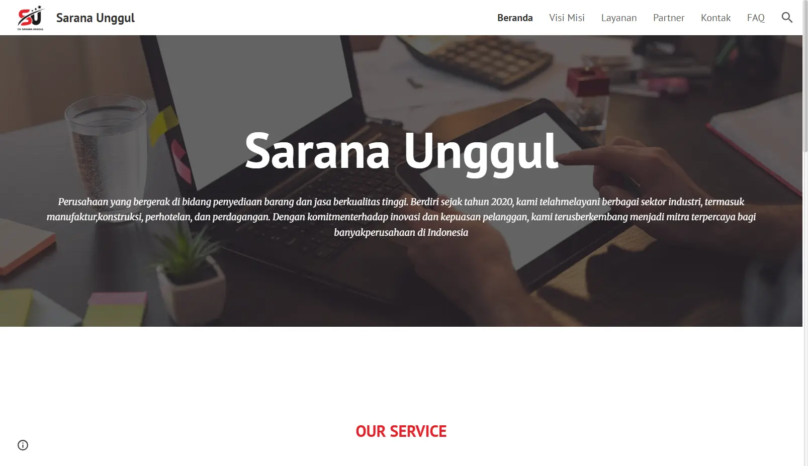 Tangkapan layar website company profile Sarana Unggul